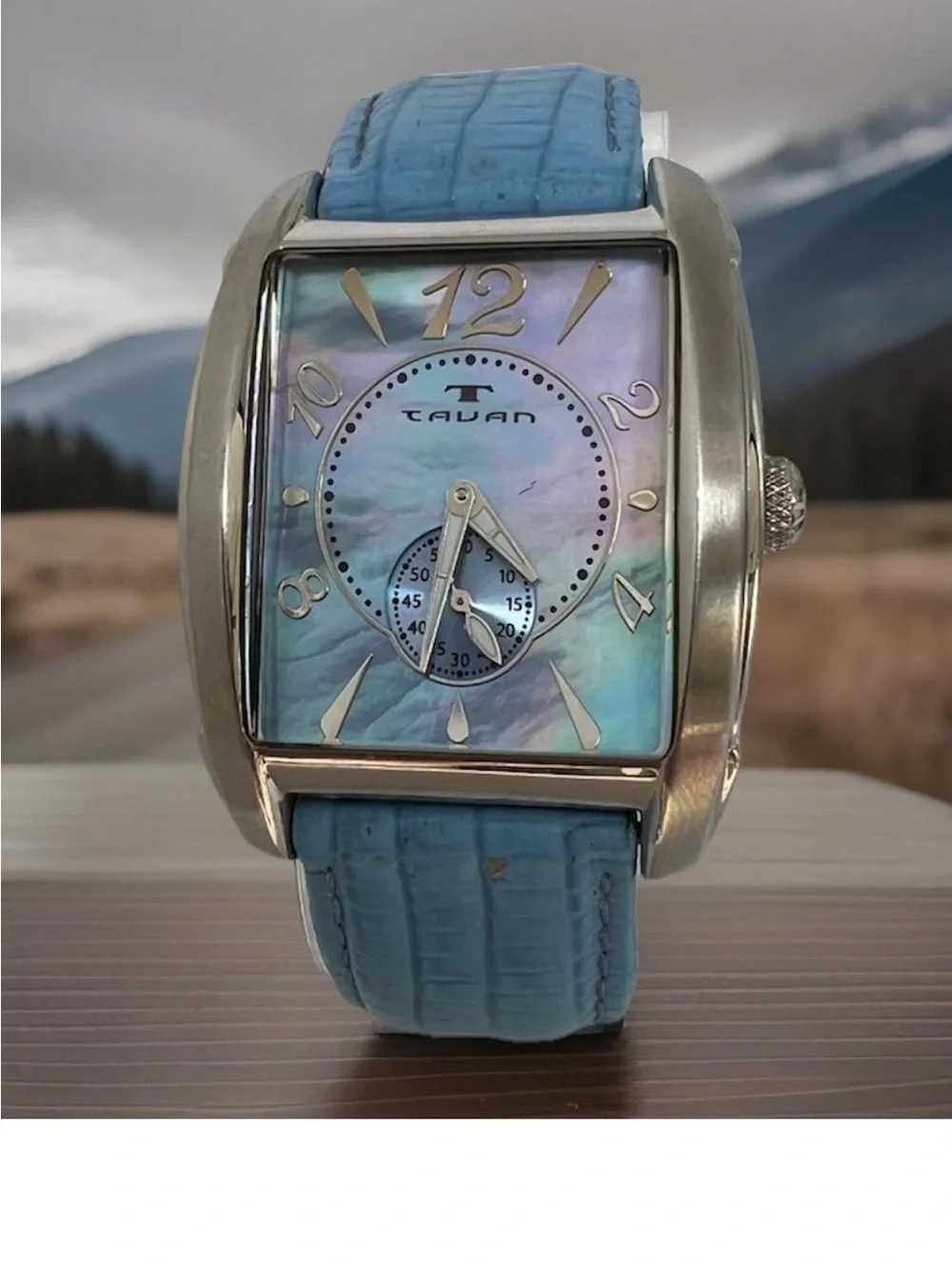 Tavan Blue Mother-of-Pearl Dial Watch with Blue Leather Strap
